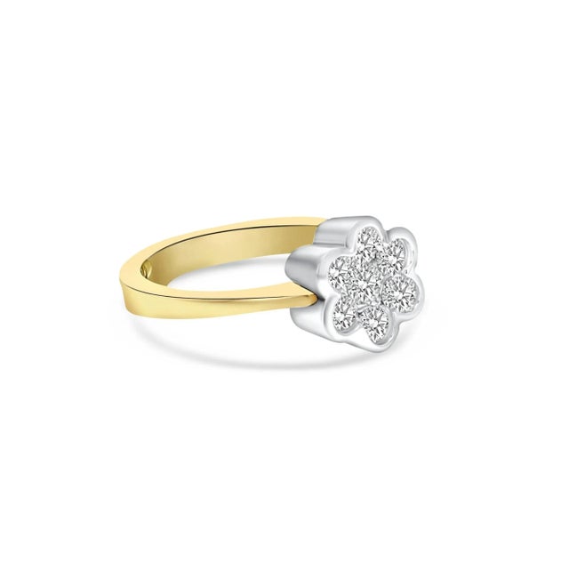 Contemporary Flower Shaped Diamond Ring .51cttw 14K Yellow Gold, Size 4 For Sale - Image 3 of 5