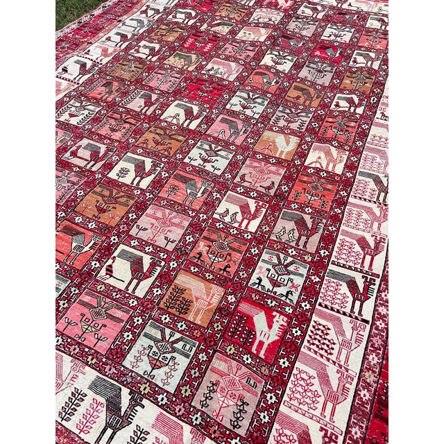 Boho Chic Vintage Silk Animal Pattern Embroidered Soumak Rug For Sale - Image 3 of 7