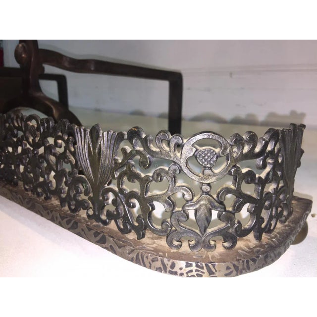 1910s Ernest Gimson (Attributed) Cotswold School stylized Foiliate Cotswold School Andirons and Surround For Sale In Philadelphia - Image 6 of 11