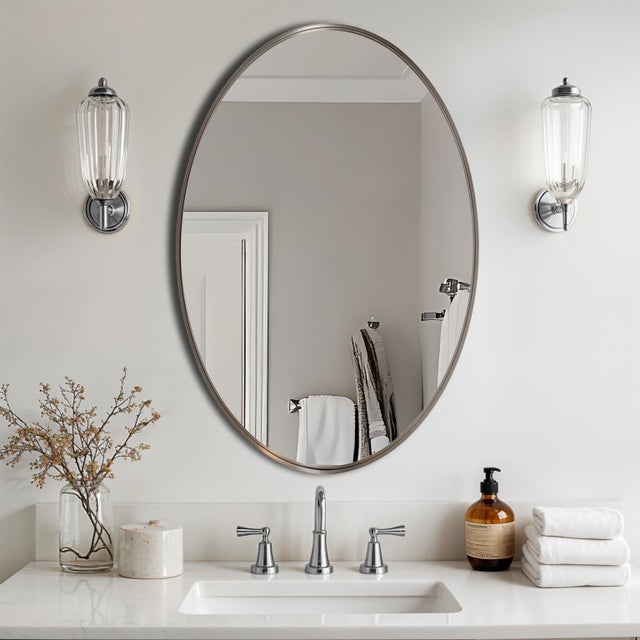 Kenneth Ludwig Chicago Steele Oval Mirror For Sale - Image 4 of 11