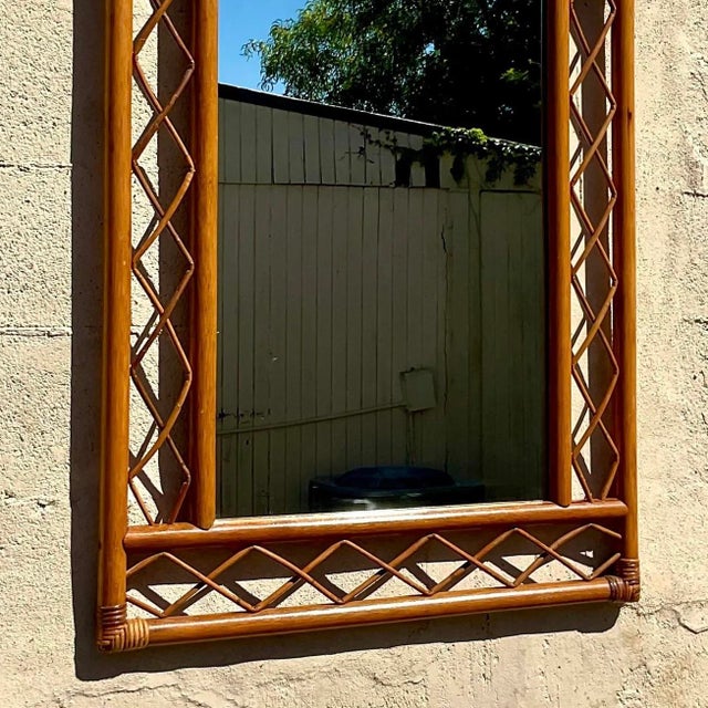 Vintage Coastal Arched Rattan Trellis Wall Mirror For Sale - Image 9 of 10