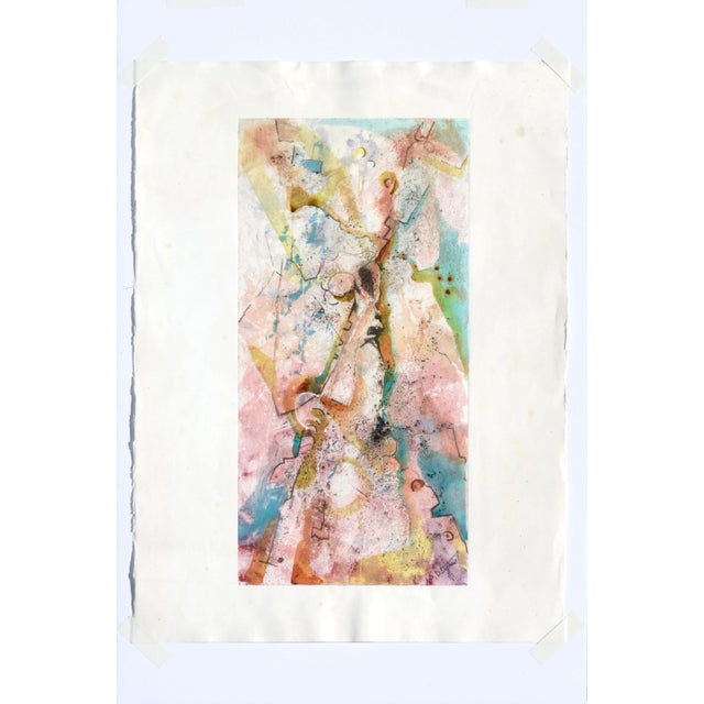 Vibrant and dynamic monoprint by David Stephens (American, 20th Century). Sand (or a similar medium) was used in the...