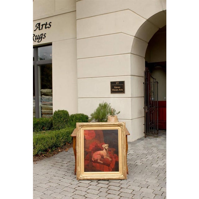 English Late 19th Century Vertical Oil Painting of a Dog Sitting in an Armchair For Sale - Image 4 of 10