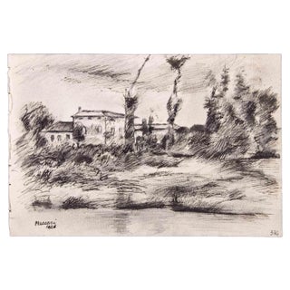 Mino Maccari, Landscape, Ink Drawing, 1926 For Sale