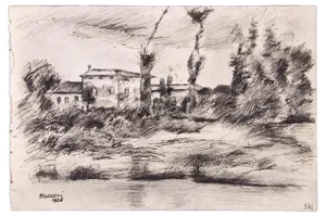 Mino Maccari, Landscape, Ink Drawing, 1926