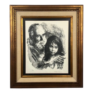 Sandu Liberman Rabbi With Young Girl Lithograph Signed, Numbered & Framed 1960's For Sale