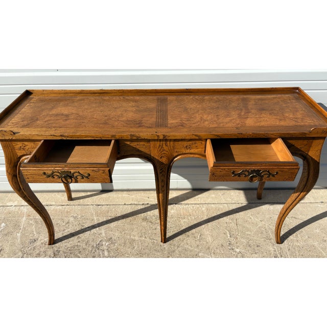 Wood Vintage Milling Rd. Baker Furniture Co. Two Drawer Hall / Sofa Table For Sale - Image 7 of 11