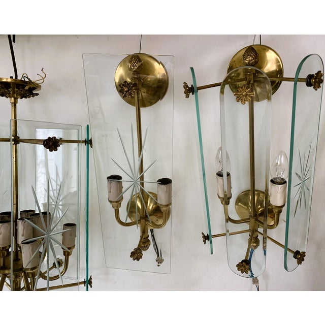 Art Deco Wall Lamps and Chandelier with 12 Lamps, 1970s, Set of 5 For Sale - Image 12 of 18