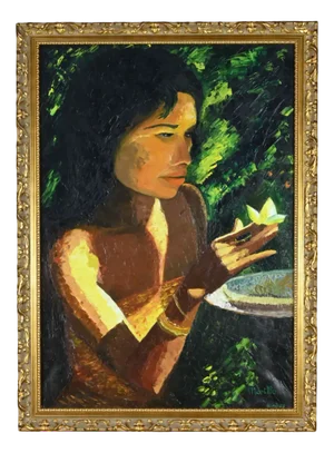 Morillon, La Tahitienne, 1985, Large Oil on Canvas