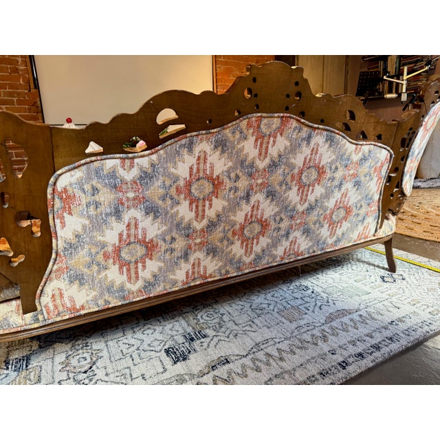 1960s French Carved Custom Upholstered Large Long Sofa For Sale In New Orleans - Image 6 of 7