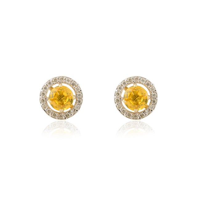 Not Yet Made - Made To Order 14k Gold Round Statement 1 Carat Yellow Sapphire Diamond Stud Earrings- A Pair For Sale - Image 5 of 11