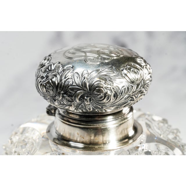 Victorian Magnificent Large Paperweight Style Cut Crystal Antique Victorian Sterling Silver Desk Inkwell Home Decor For Sale - Image 3 of 18