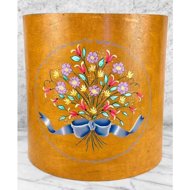 Vintage Farmhouse Country Bentwood Halfmoon Floral Waste Basket For Sale - Image 6 of 10