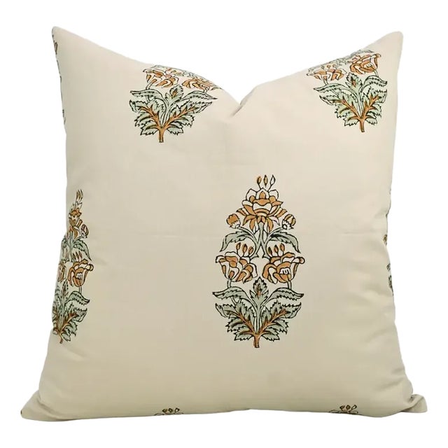 Fabdivine Handcrafted Block Print Cushion Cover 24x24 Inch Cotton Satin- Hibiscus For Sale