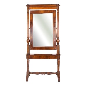 Floor Mirror in Walnut Wood with Carved Frame For Sale