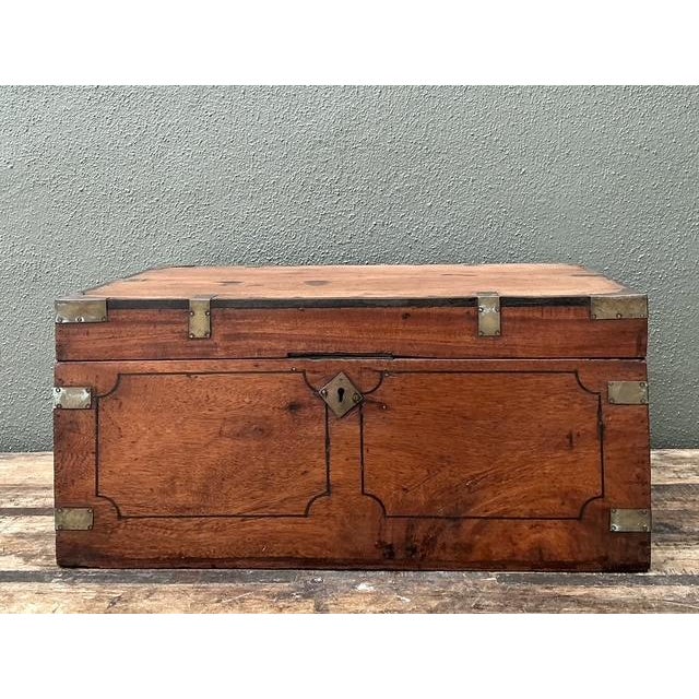 Vintage Campaign Wood Box With Brass Detail For Sale - Image 4 of 13