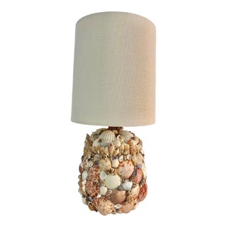 Vintage Shell Encrusted Boho Chic Grotto Petite Lamp With Shade For Sale