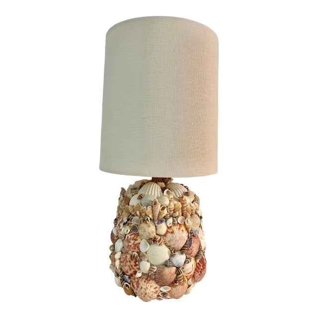 Vintage Shell Encrusted Boho Chic Grotto Petite Lamp With Shade For Sale