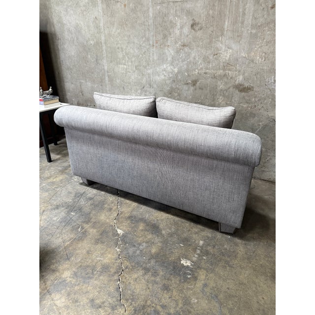 Custom Slate Upholstered Wedge Sectional Down Filling Nailhead Trim For Sale - Image 15 of 18
