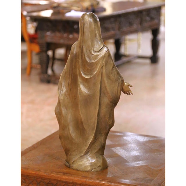 Bronze Mid-Century Italian Patinated Bronze Virgin Mary Sculpture by Biondan For Sale - Image 8 of 9