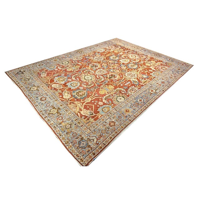 Antique Persian Sultanabad Wool 9 x 12 Rust, Navy & Ivory Handmade Area Rug #1140095 For Sale - Image 4 of 12