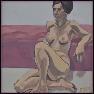 Lady Leaning Against Magenta Throw' One of a Series of Five Figure Studies in Oil by American Expressionist, George Brinner For Sale