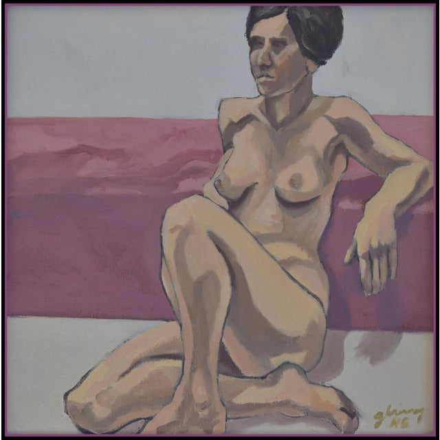 Lady Leaning Against Magenta Throw' One of a Series of Five Figure Studies in Oil by American Expressionist, George Brinner For Sale