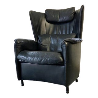 Vintage Postmodern Black Leather Lounge Chair by Franz Schulte | Vintage Modern Leather Chair | Detachable Headrest & Pillow For Sale