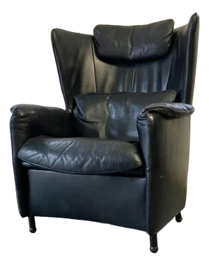 Vintage Postmodern Black Leather Lounge Chair by Franz Schulte | Vintage Modern Leather Chair | Detachable Headrest & Pillow