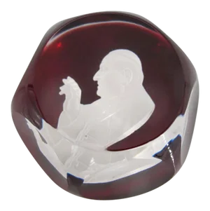 Baccarat Red Faceted Pope John XXIII Glass Paperweight