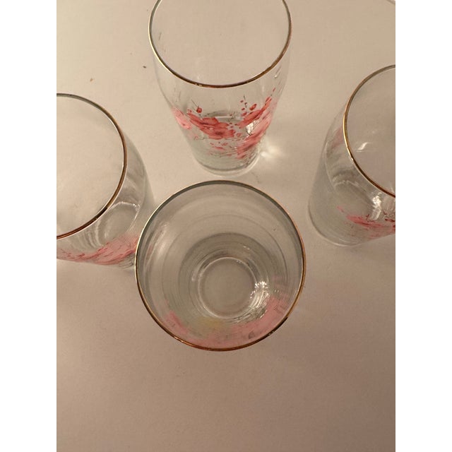 Mid 20th Century Italian Hand Painted Glasses With Pink Flowers- Set of 6 For Sale - Image 11 of 11