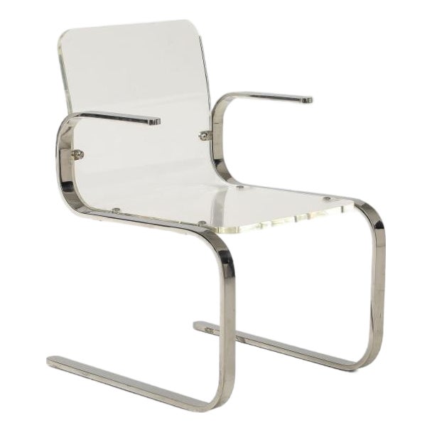 Mid Century Modern Lucite and Chrome Cantilever Armchair, C. 1970. For Sale