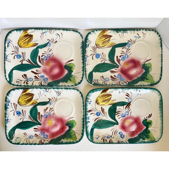 Ceramic Vintage Italian Hand-Painted Floral Snack Plates With Cup Rests - Set of 8 For Sale - Image 7 of 13