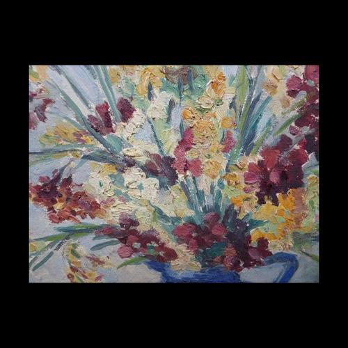 Impressionist of Flowers in a Blue Jug, 1920s, Oil Painting For Sale - Image 10 of 13
