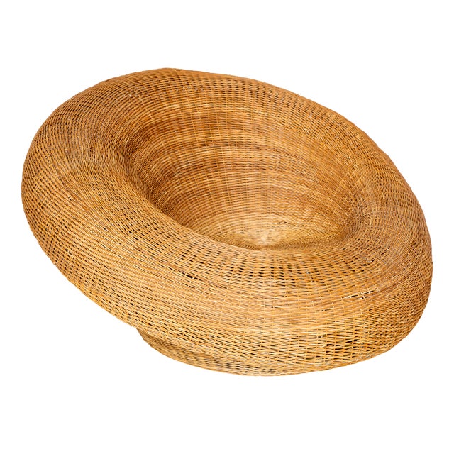 Mid-Century Modern Sculptural Wicker Basket Lounge Chair by Isamu Kenmochi, 1970s For Sale