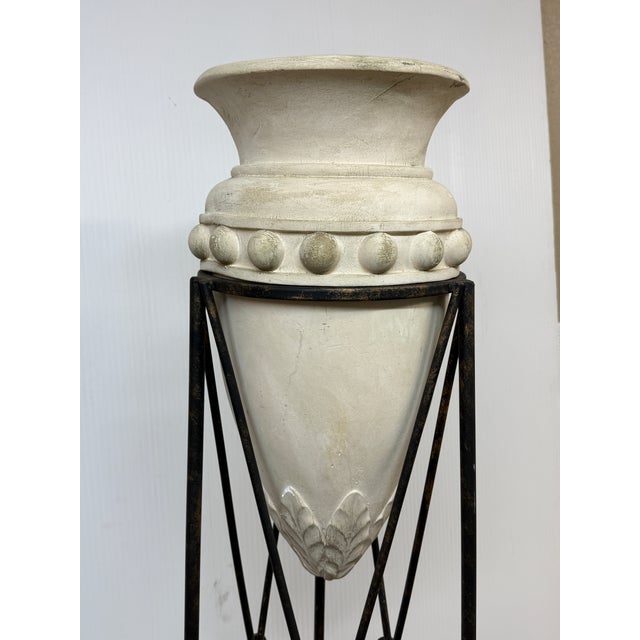 Regency Style Iron Plant Stand + Ceramic Urn, Set of Two For Sale - Image 4 of 12