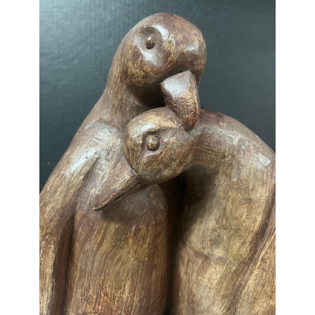 ITEM NAME: Vintage Hand Carved Wood Penguin Couple Sculptural Statue ORIGIN: Philippines AGES: Late 20th Century...
