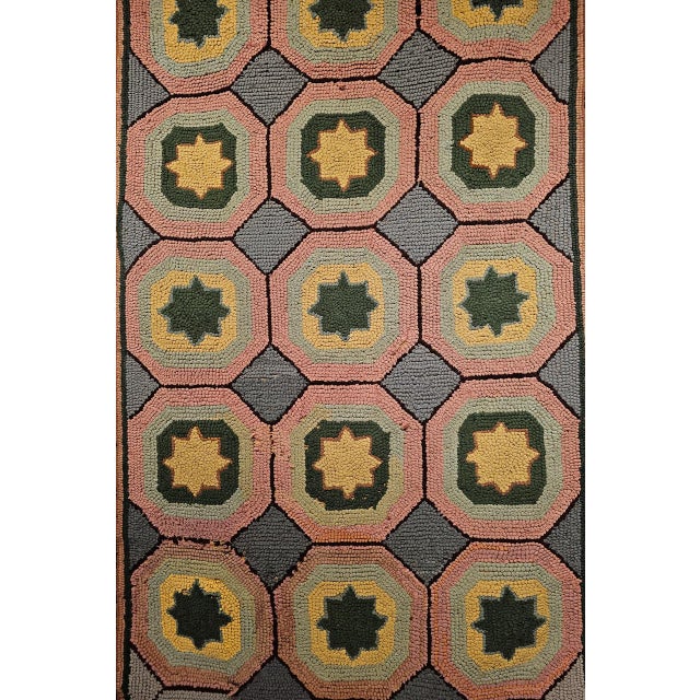Gray Vintage Hand-Hooked Rug, Allover Geometric Design, Wool & Cotton, American Folk Art, 3x5 For Sale - Image 8 of 14