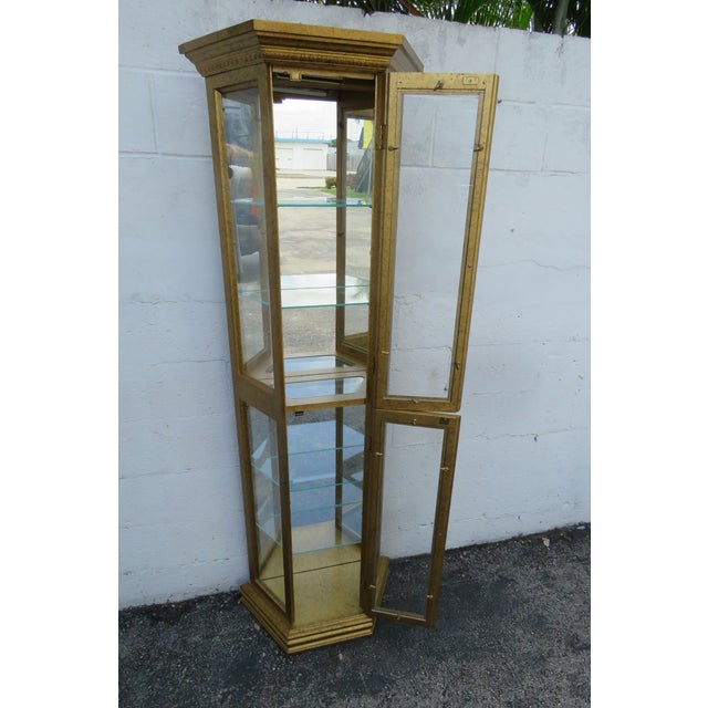 Hollywood Regency Tall Narrow Antique Gold Bookcase Display Shelf Cabinet 6066 For Sale - Image 14 of 16