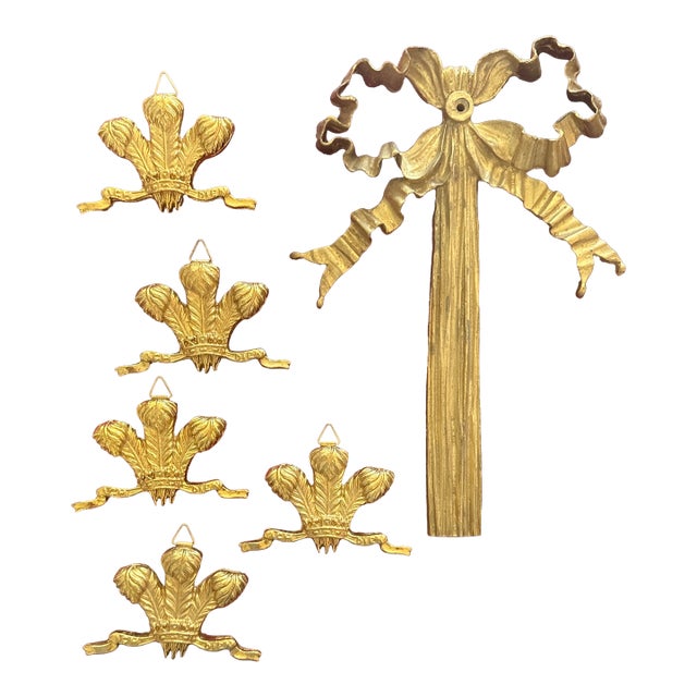 Set of 6 Oil Painting Hanging Wall Brackets, Vintage, Solid Brass For Sale