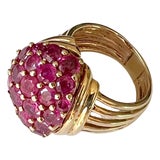 1960s 14K Gold and Pave Rubies Bombe Cocktail Ring For Sale