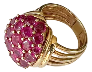 1960s 14K Gold and Pave Rubies Bombe Cocktail Ring