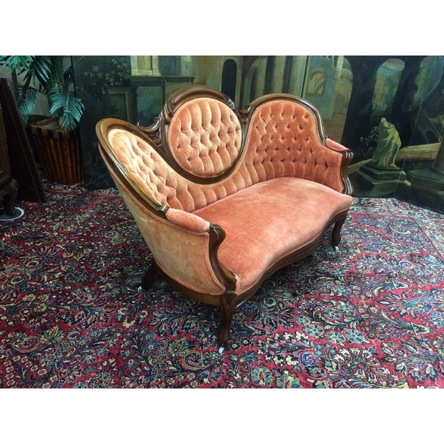 Victorian Settee, Cameo Back Loveseat For Sale - Image 6 of 9