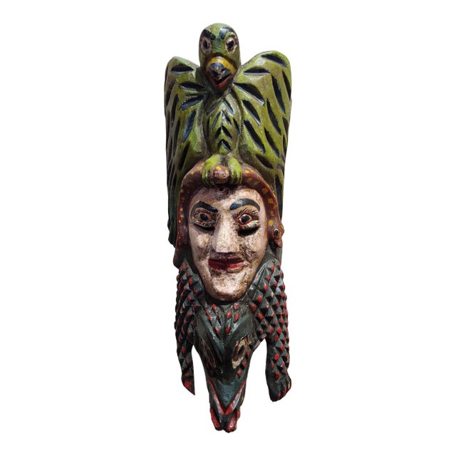 Antique Wood Carved Painted Mexican Mask For Sale