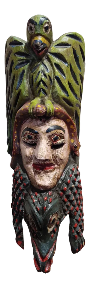 Antique Wood Carved Painted Mexican Mask