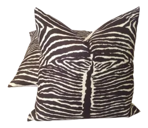 Brunschwig and Fils Le Zebre Charcoal Brown & Off-White Pillows - a Pair