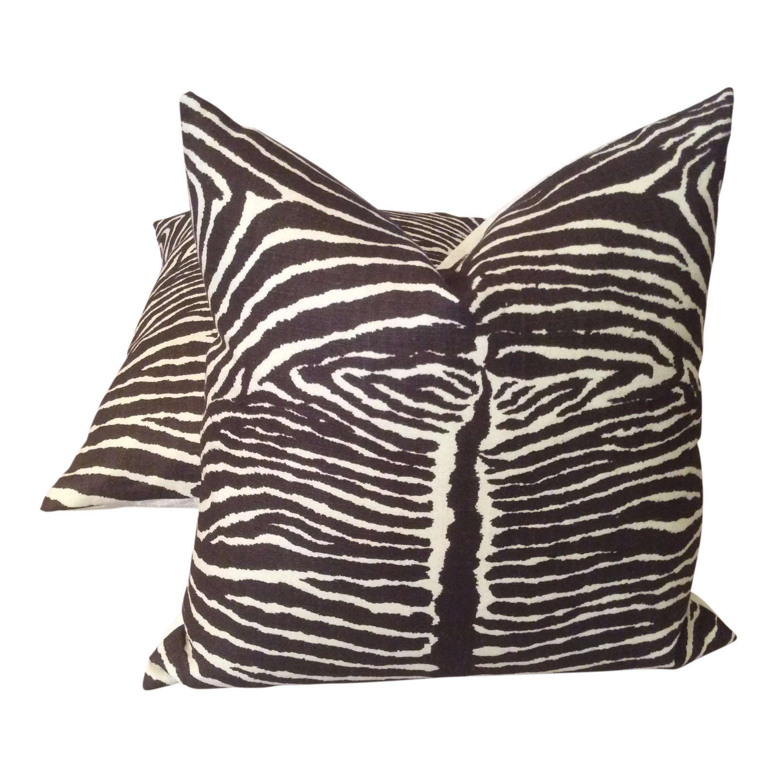 Brunschwig and Fils "Le Zebre"charcoal Brown & Off-White Pillows - a Pair