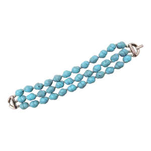 Vintage Signed Crown Trifari 3-Strand Faux-Turquoise Beaded Bracelet