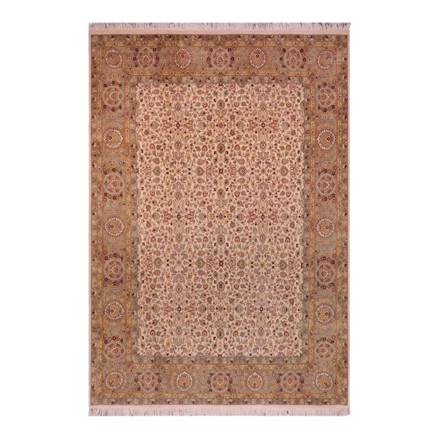 Traditional 1990's Floral Pak-Persian Ivory/Green Wool Rug - 7'11'' X 10'1'' For Sale