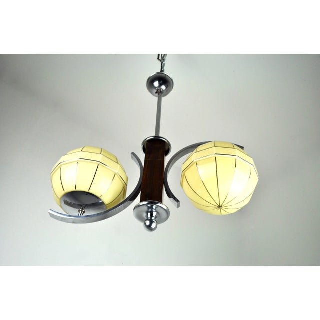 Wood Mid-Century Modern Chrome and Wood Ceiling Lamp For Sale - Image 7 of 11